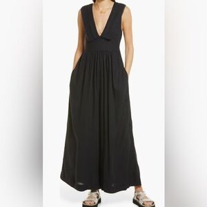 Free People Big Love Wide Leg Linen Blend Jumpsuit in Black Size XS(2-6)